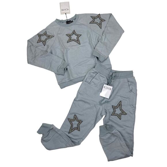Rehab - Beaded Star Cut Out Sweatshirt & Sweatpant Set in Gray - Picture 1 of 5